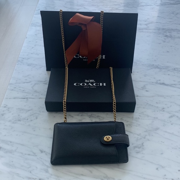 COACH Leather Turnlock Chain Phone Crossbody - Picture 2 of 9